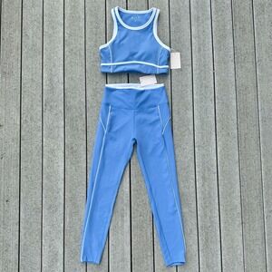 NWT! Wilo The Label Women Sz M 2pc Bra + Leggings SET Powder Blue White Details